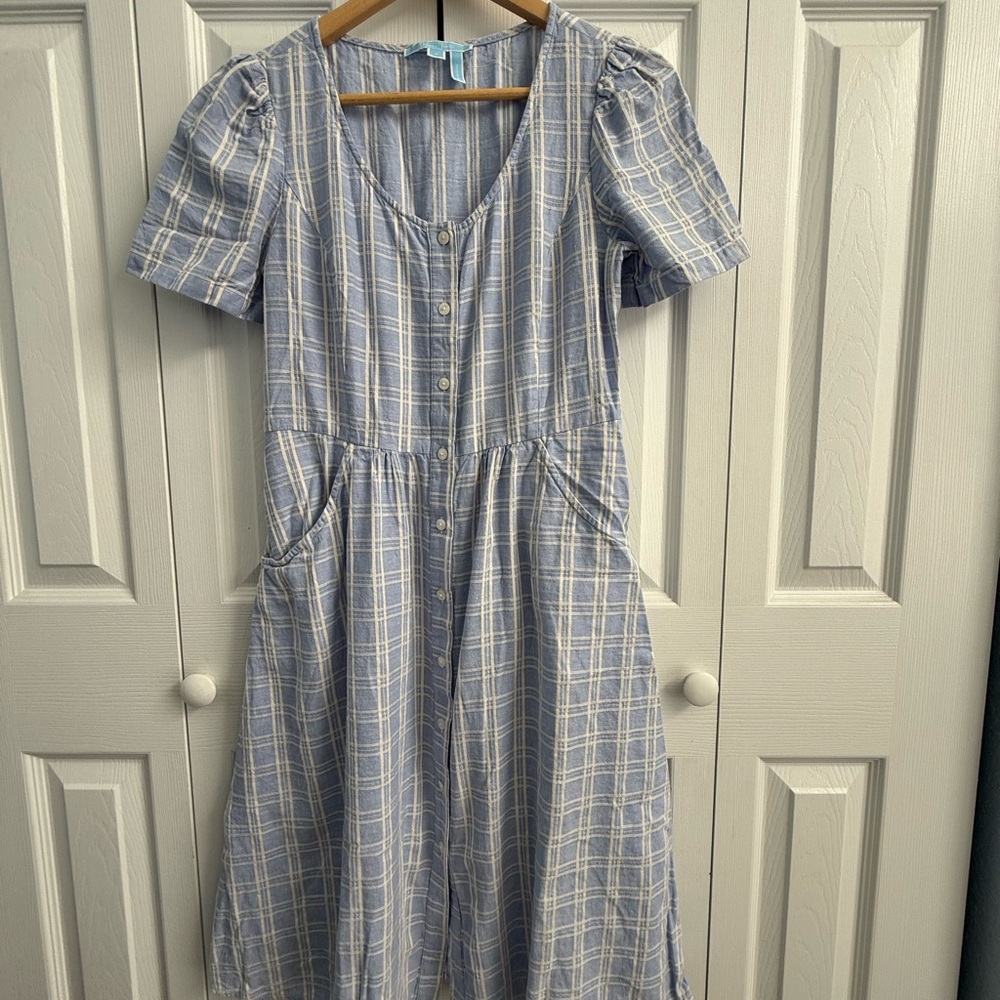 Draper James Blue Plaid Button-Down Dress